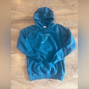 Gymshark Logo Hoodie teal Blue Pullover Sweatshirt Cotton Blend Men's Size S